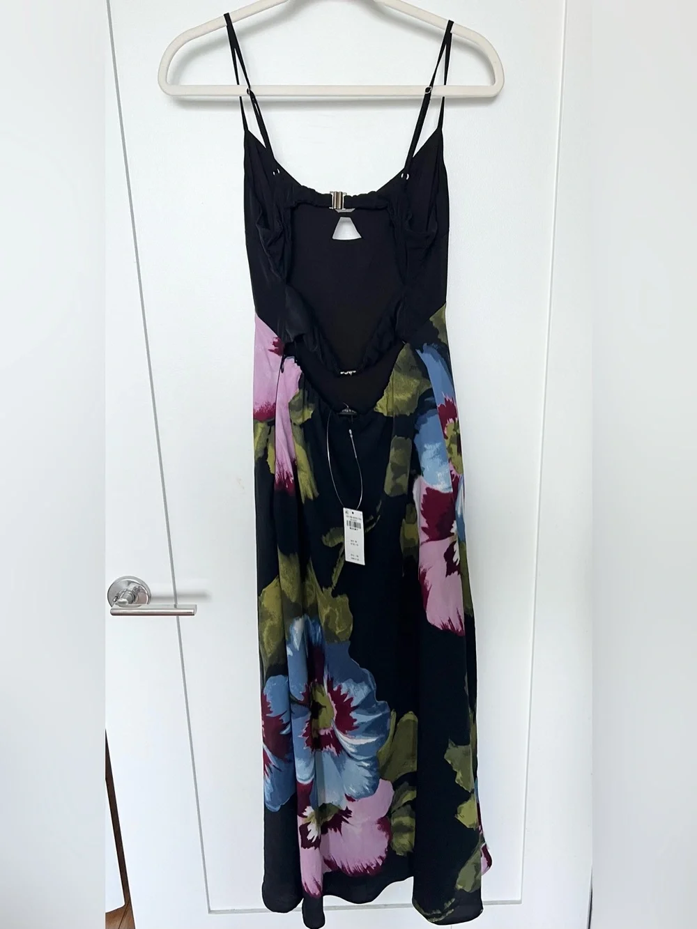 Abercrombie & Fitch Black Floral Slip Maxi Dress with Pink & Blue Blooms